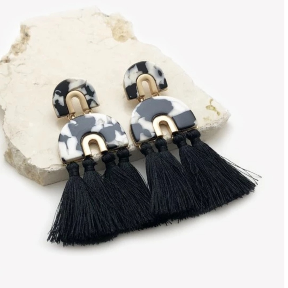 Lucite Tassel Earrings- Black